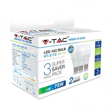 LED Крушка - 11W E27 A60 Термо Пластик 4000K 3Бр/Сет